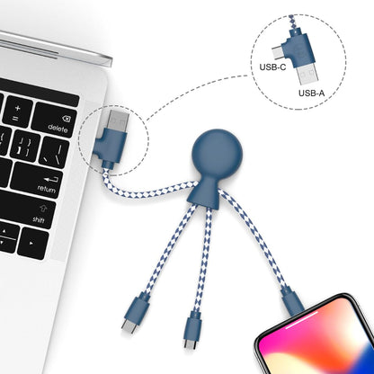 Multi USB Cable 4 in 1 - Universal Charger Made from Recycled Plastic - USB, USB-C, Lighting, Micro USB Ports - Compatible with All Smartphones Mr Bio Blue Octopus