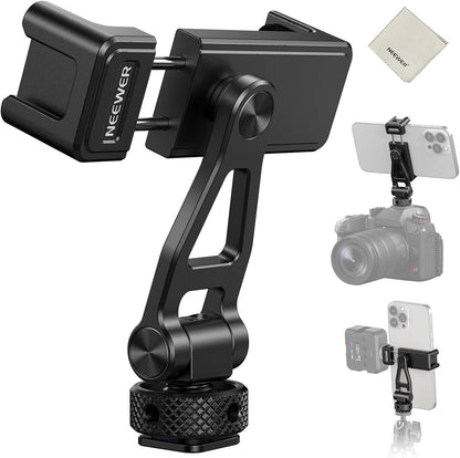 NEEWER Adjustable Phone Tripod Mount with Cold Shoe 1/4" Thread 180° Tilt 360° Rotation Cleaning Cloth Phone Clamp Holder Compatible with iPhone Samsung Android Camera Cage for Video Recording, GA010