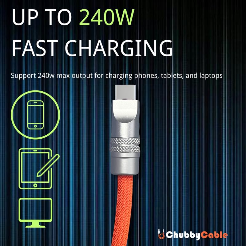 ChubbyCable Colorblock Chubby - Spring Braided Coiled USB C Charge Cable, Type C, 2.29FT-3.6FT, Light Blue+White, Car Charger Cord