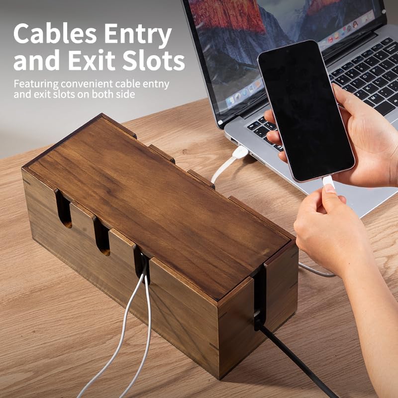 Large Cable Management Box, Wooden Cord Hider Desk Organizer, Power Strip and Cord Hider Box, Surge Protector Floor Cable Organizer, for Desktop Home Office Kitchen