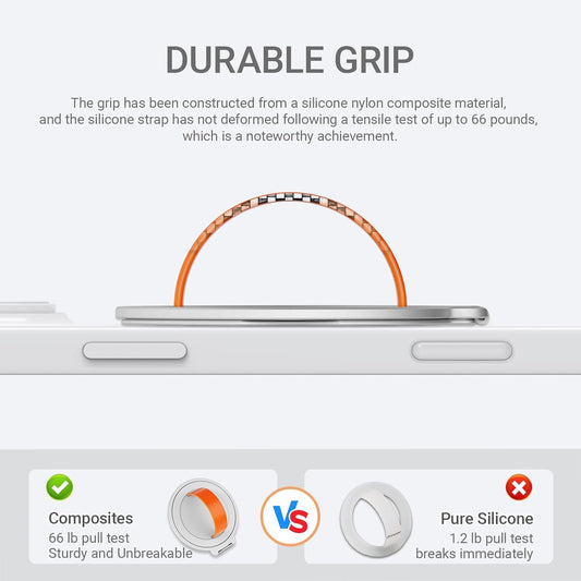 Grat 3 Upgraded Magnetic Phone Grip Stand, 360° Rotatable Silicone Strap Phone Loop Holder, Detachable Ring Kickstand Compatible with Magsafe iPhone 16 15 14 13 12 Pro/max, Silver