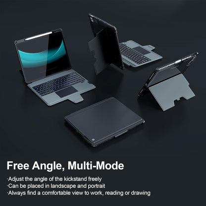 Nillkin Keyboard Case for iPad Air 13-inch (M3 2025/M2 2024), iPad Pro 12.9-inch (6th/5th/4th/3rd Gen) Rugged Case with Detachable Keyboard, Magic Trackpad, 7-Color Backlit, Portrait/Landscape, Black