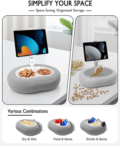 Tablet Pillow Stand, Compatible with 5"-12.9" Kindle, iPad, Phone/Tablet, Google, Samsung, 360° Rotating Phone Holder for Bed, Soft Plush Fabric, Detachable Bowl, Reading and Relaxation on Bed, Gray