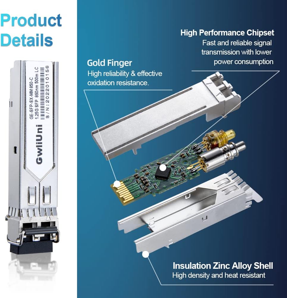 10Pcs 1.25G SFP Multi Mode Fiber Module Network Transceiver, SX MM 850nm 500m, Duplex LC Interface for Switch, Router, Firewall, Network Card, Media Converter etc