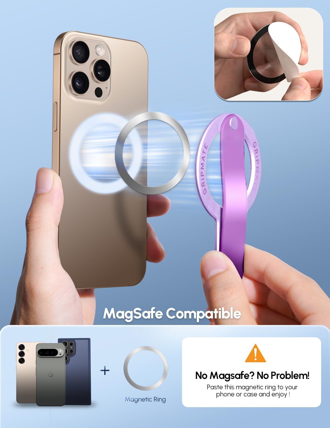 Phone Grip for iPhone - Magnetic Phone Ring Holder Detachable for iPhone 16 - Comfortable Finger Phone Loop Grip for Apple 16/15/14/13/12,Purple