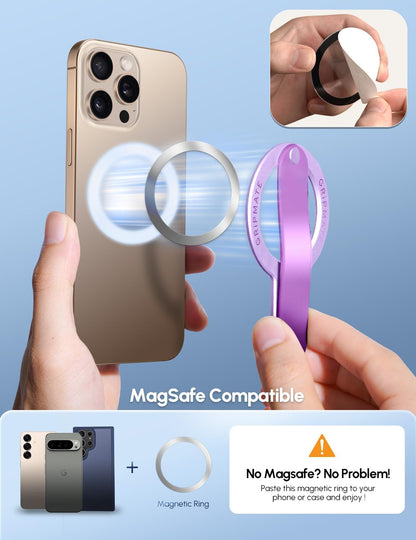 Phone Grip for iPhone - Magnetic Phone Ring Holder Detachable for iPhone 16 - Comfortable Finger Phone Loop Grip for Apple 16/15/14/13/12,Purple