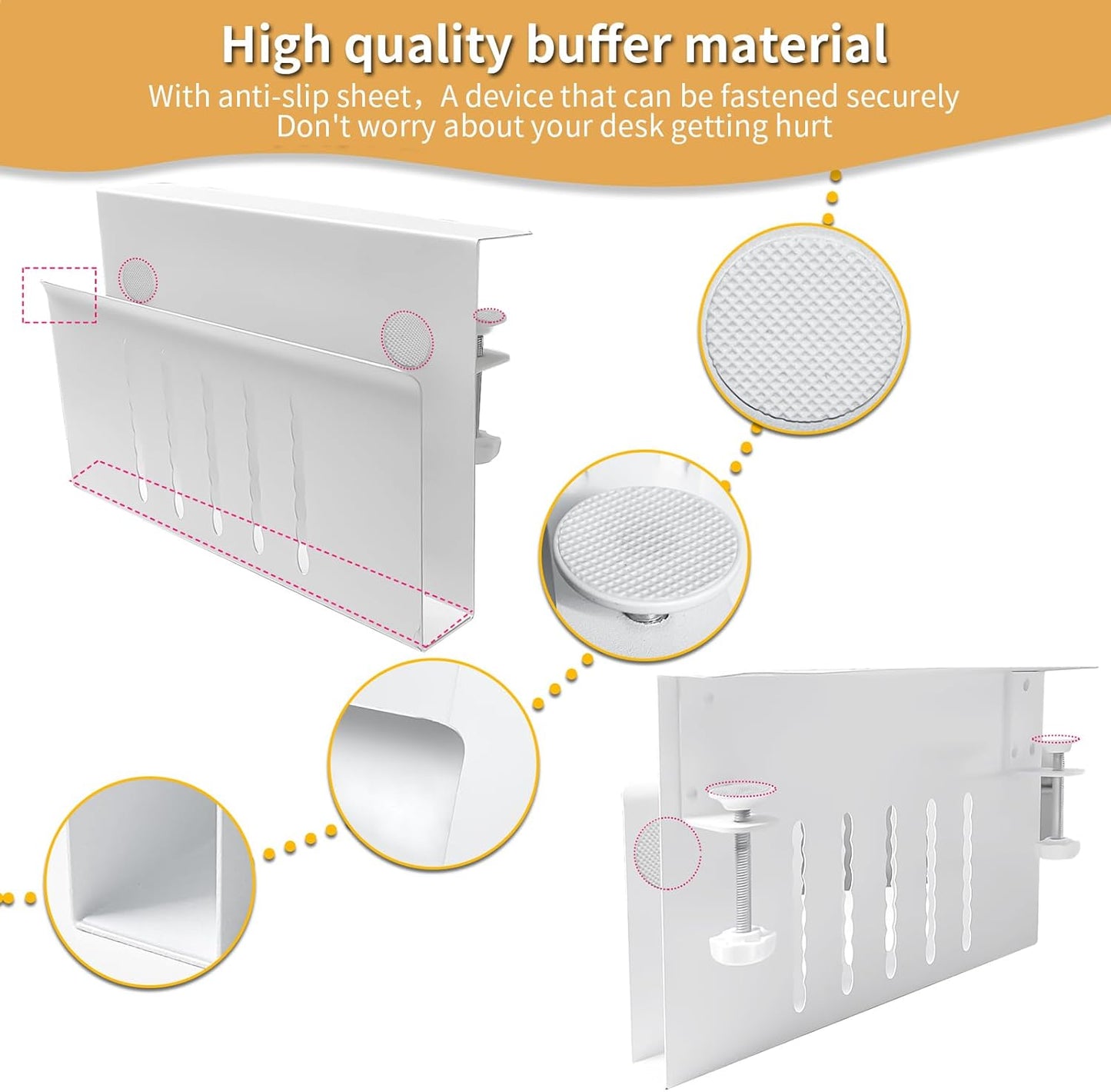 Desk Side Storage, Under Desk Storage, No Drill Steel Hanging Desk Organizer, Laptop Holder, Desk Storage Holder for Office & Home.(White)