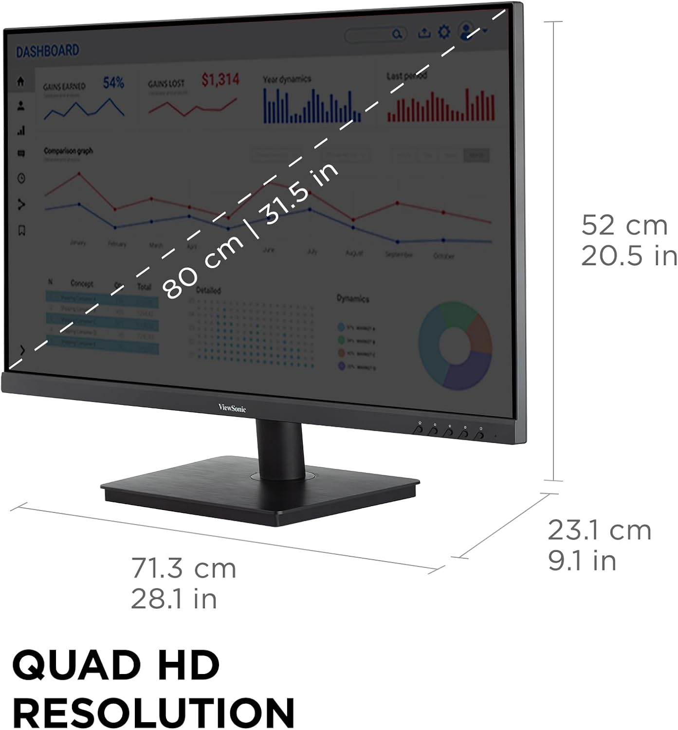 ViewSonic VS3225-2K 32 Inch QHD 1440p IPS Monitor with HDMI, DisplayPort, and Variable Refresh Rate for Home and Office