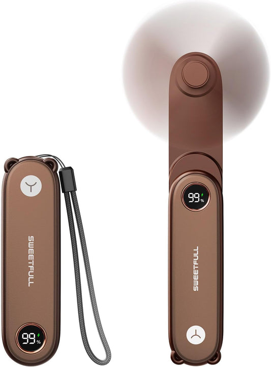 SWEETFULL Portable Handheld Mini Fan with LED Display, 3-in-1 Personal Foldable USB Rechargeable Hand Held Fan & Flashlight for Travel, Lash Eyelash, Cute Small Pocket for Women, Girls