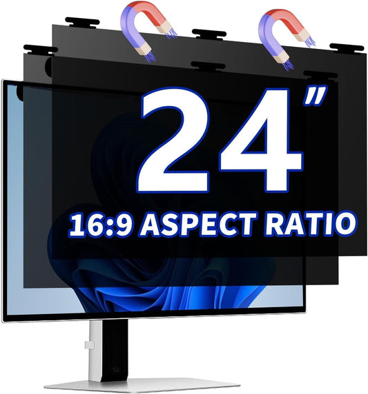 [2 Pack] Magnetic Computer Privacy Screen Filter 24 Inch for 16:9 Widescreen Monitor Desktop PC, 24in Hanging Removable Anti Glare Blue Light Protector, Double Sided Reversible Eye Care Film