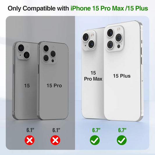 GIN FOXI Fast Charging Battery Case for iPhone 15 Pro Max/15 Plus, 8000mAh 15W Ultra Slim Charger Case Rechargeable Portable Extended Power Bank Case Cover Battery Pack Built-in Cable, Grey(6.7”)