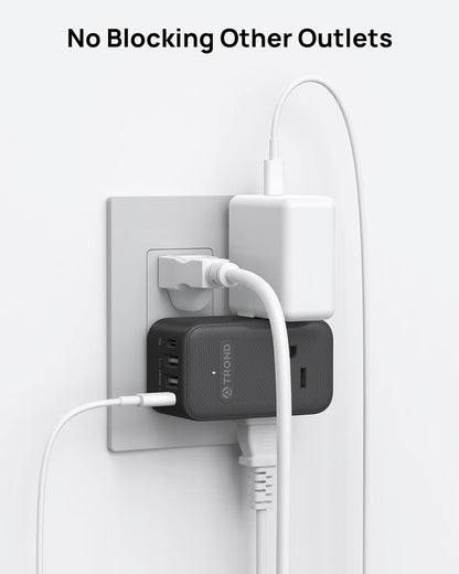 TROND Multi Plug Outlet Extender, 3 AC Outlet Adapter with 360 Rotating Plug, Black Power Splitter with PD 20W USB C Charger, A Compact Solution to Home Dorm Room Travel Cruise Essentials