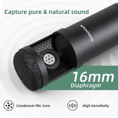 SUDOTACK USB Condenser Podcast Microphone for PC: Studio Microphone Kit with 192KHz/24bit Professional Sound Chipset Cardioid for Recording, Streaming, Gaming, Voice-Over, YouTube, Skype, Twitch
