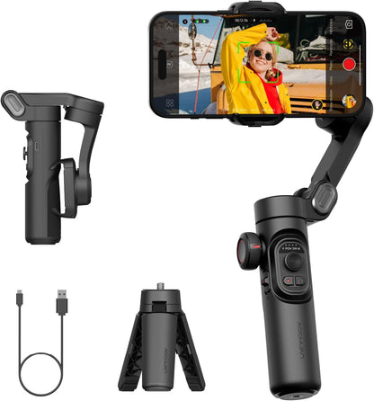 Gimbal Stabilizer for Smartphone, iPhone Gimbal w/Focus Wheel Face/Object Tracking for iPhone 16 15 Pro Max/Android Foldable 3-Axis Handheld Phone Stabilizer for Video Recording -Smart XE