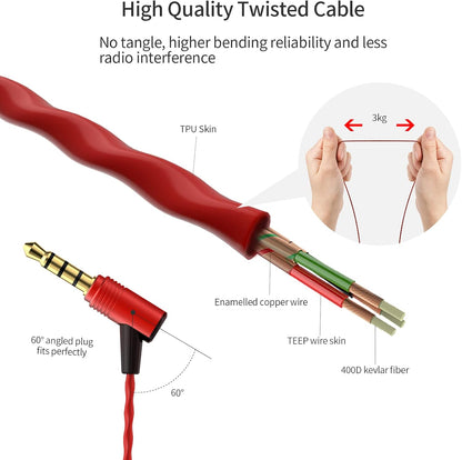 SoundMAGIC E80C Wired Earbuds with Microphone HiFi Stereo Audiophile Earphones Noise Isolating in Ear Headphones Comfortable Fit Super Bass Black Red