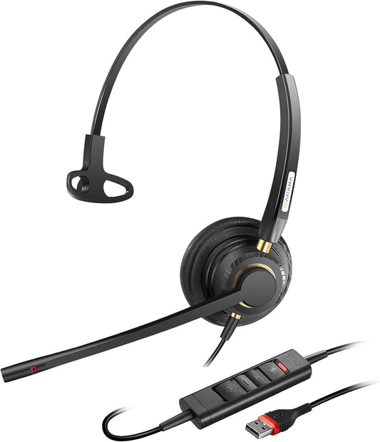 Headset with Microphone Noise Cancelling & Audio Controls Ultra Comfort Headphone for Computer Laptop Pc Business Skype UC Webinar Call Center Office (USB A & USB C Adapter)