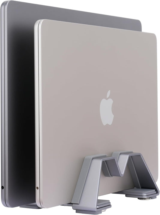 Adjustable Dual Vertical Laptop Stand - Supports 2 Devices Holder, Fit for All Laptops(10-30mm Thickness) - Fashion Design, Adjustable Width, Anti-Slip & Scratch-Resistant, Patented Design