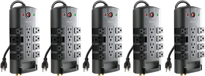 Belkin Surge Protector w/ 8 Rotating & 4 Standard Outlets (Pack of 5) - 8ft Sturdy Extension Cord with Flat Pivot Plug for Home, Office, Travel, & Desktop - Power Strip - 4320 Joules