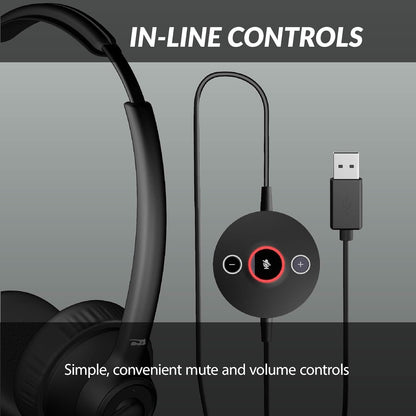 Cyber Acoustics USB-C Headset With AI Noise Cancelation (AC-304C) - Microphone Eliminates Background Noise in Offices, Homes or Any Environment, Black