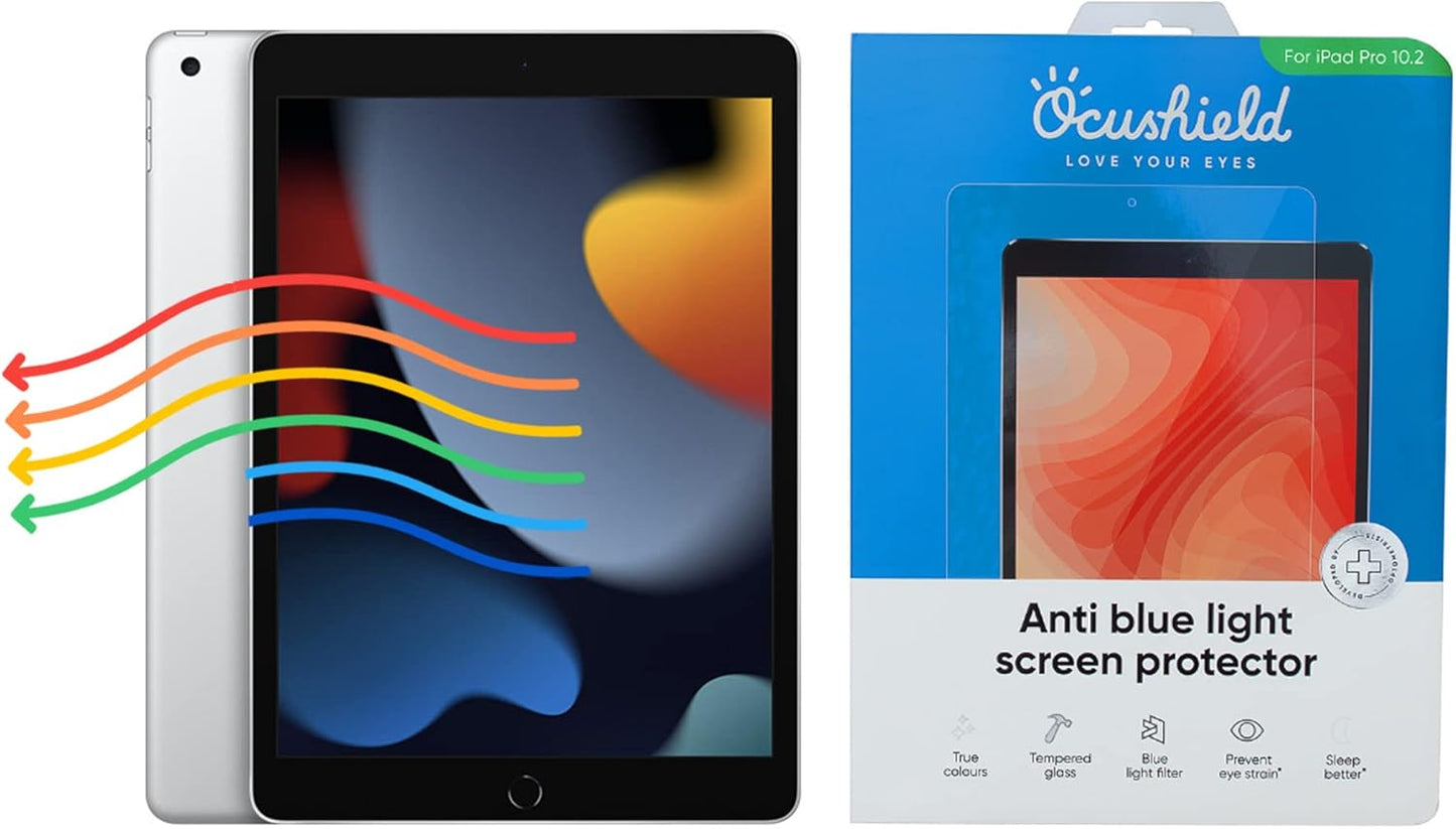 Ocushield Anti Blue Light Tempered Glass Screen Protector for Apple iPad 10.2" (2018 & 2020) 7th/8th/9th Generation - Blue Light Filter for iPad - Anti Glare - Protect Your Eyes & Improve Sleep