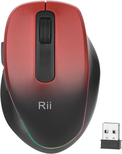 Rii Wireless Mouse Rechargeable, 2.4 GHz with USB Receiver, 1000/1200/1600 DPI, Ergonomic Grips, Silent Keys, Cordless Computer Mice for Laptop, PC, Desktop, Mac