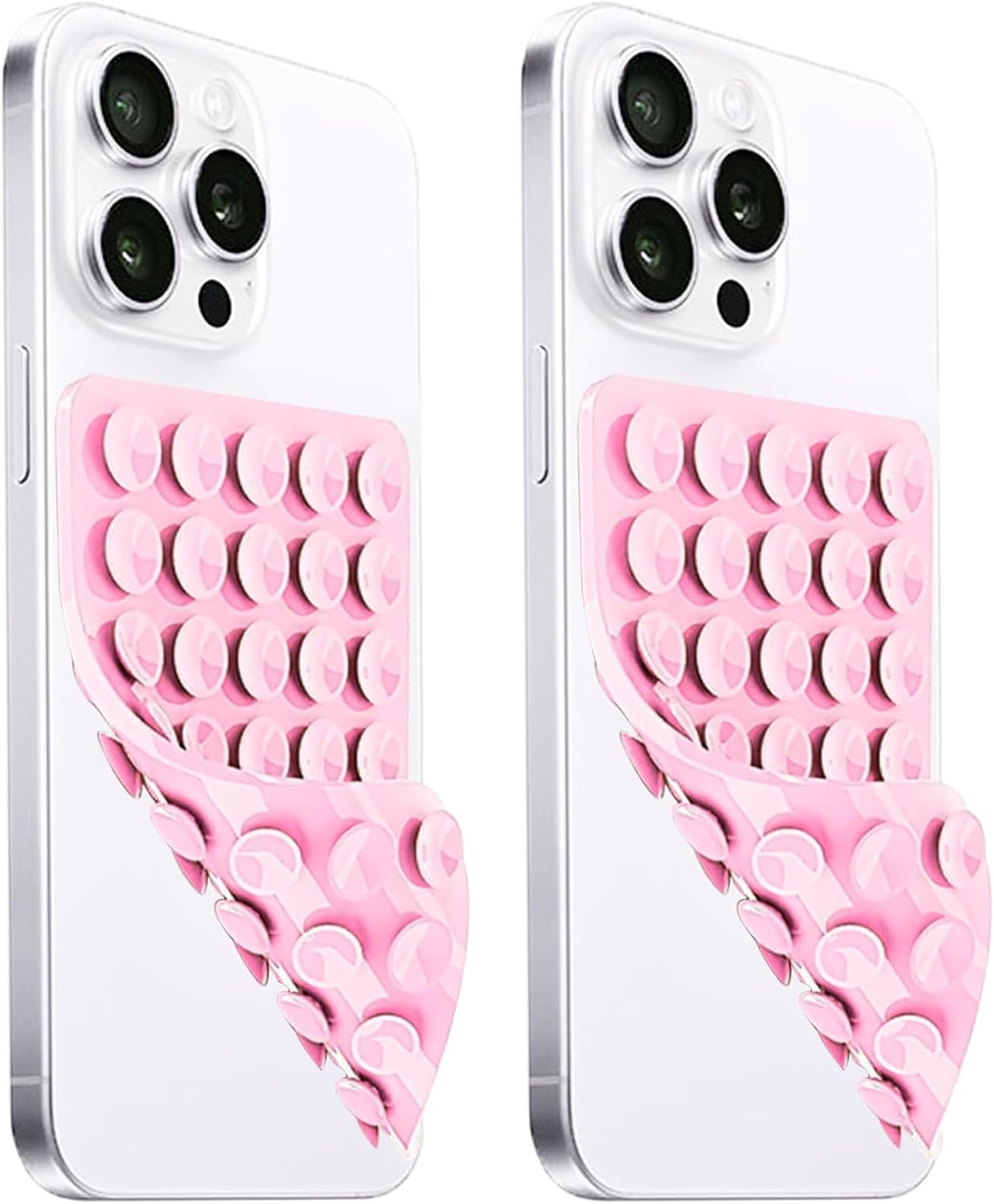 2 Pack Silicone Suction Cup Phone Case Mount Double Sided, Hands-Free Strong Grip Silicon Phone Holder, Non Slip Phone Accessories for Selfies and Videos (Light Pink)