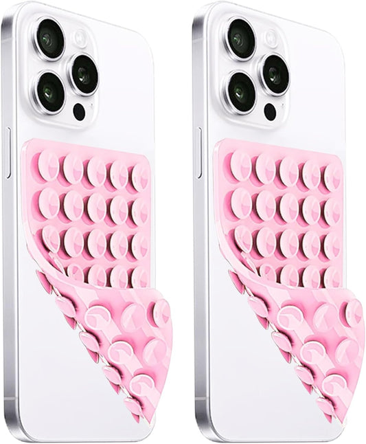 2 Pack Silicone Suction Cup Phone Case Mount Double Sided, Hands-Free Strong Grip Silicon Phone Holder, Non Slip Phone Accessories for Selfies and Videos (Light Pink)