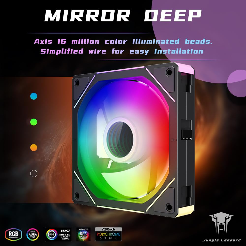 Jungle Leopard Interstellar V1 120mm Case Fan, Infinity Mirror Module Daisy-Chain 5V ARGB PWM PC Fan Triple Pack Suitable for Computer Case & CPU Cooling(Black-3 Pack)