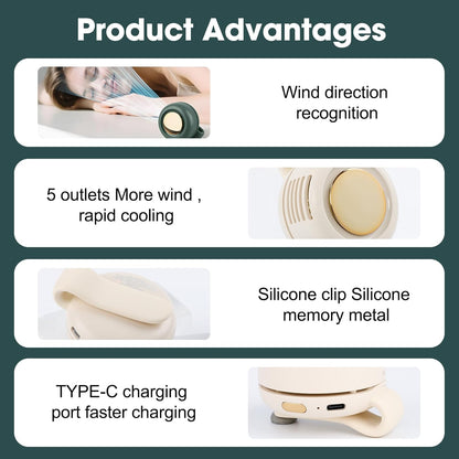 Small Clip Fan, Personal Waist Fans,Portable Silent Mini Bladeless Fan Clip On for Shirt,Hands-Free Personal Clip Fans 3 Speeds,Clips on Waist Neck Fanes for Outdoor,Camping,Travel,Office (Green)