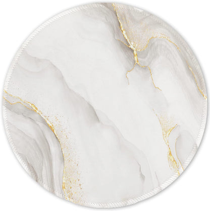 ITNRSIIET Round Mouse Pad with Stitched Edge Premium-Textured Waterproof Non-Slip Rubber Base Desktop Protection Mat Diameter 8.7 inches, White marbling