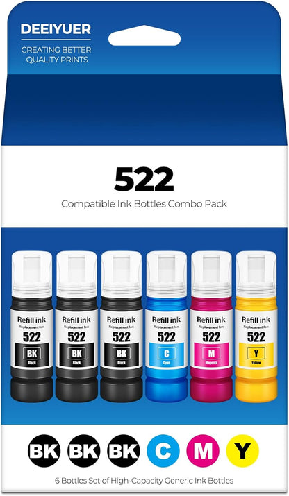 522 Ink Refill Bottles ET-2800 ET-4800 ET-2400 ET-2803 Replacement for Eco Tank 522 Ink Bottles Use for Eco Tank ET-2400 ET-2720 ET-2800 ET-2803 ET-2840 ET-4800 ET-4810 ET 2400 ET 2800 ET 4800 Printer