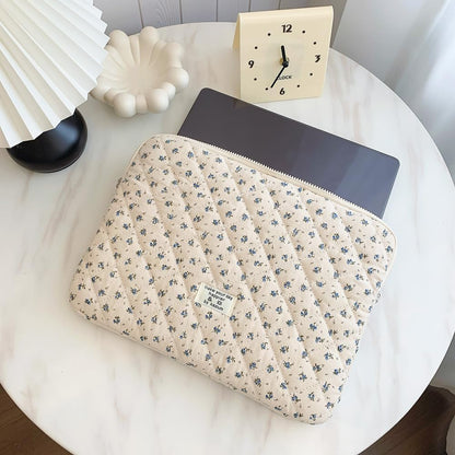 Puffy Laptop Sleeve 13-15.6 Inch Cute Quilted Laptop Protective Case Padded Floral Computer Sleeve for MacBook (A-Blue, 13 Inch)