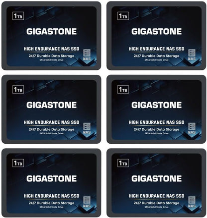 Gigastone 1TB NAS SSD Drive (6-Pack) 24/7 Durable TLC High Endurance RAID Data Storage Network Attached Storage 2.5" SATA Internal Solid State Hard Drives