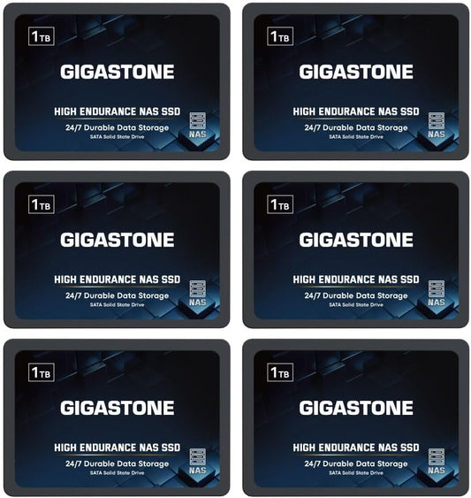 Gigastone 1TB NAS SSD Drive (6-Pack) 24/7 Durable TLC High Endurance RAID Data Storage Network Attached Storage 2.5" SATA Internal Solid State Hard Drives