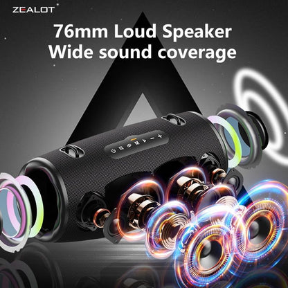 ZEALOT 80W Portable Bluetooth Speaker, Stereo Sound with Deep Bass,IPX6 Waterproof, LED Light,Bluetooth 5.2, Indoor/Outdoor Speaker for Party, Gathering, Pool, Camping,Travel (Black)