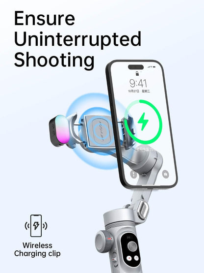 iPhone Gimbal, 3-Axis Gimbal Stabilizer for Smartphone w/RGB Magnetic Fill Light Portable with Fous/Zoom Wheel for Vlog, Compatible with iPhone 15 Pro Max/Android-Smart X Pro Kit Gray