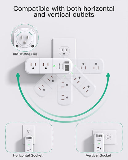 Cruise Ship Essentials - Outlet Extender with Rotating Plug, 6 AC Outlets with USB Charging Ports, Multi Plug Wall Outlet USB C Charger Hub, Non Surge Protector Non Extension Cord