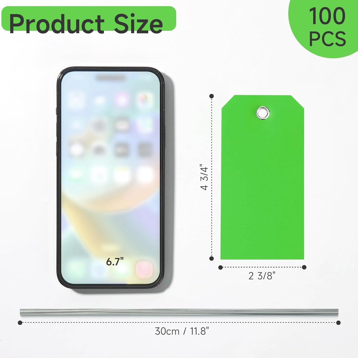 100 Pcs Green Tags with Wires Waterproof Writable Hang Tags with String Attached Heavy Duty Shipping Moving Tags for Luggage Parts Machines(Green, 4 3/4" x 2 3/8")