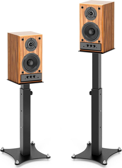 Adjustable Bookshelf Speaker Stands Pair, 20-27.5 Inch All-Metal Heavy Duty Holds 100lbs Universal for Surround Sound with Cable Management