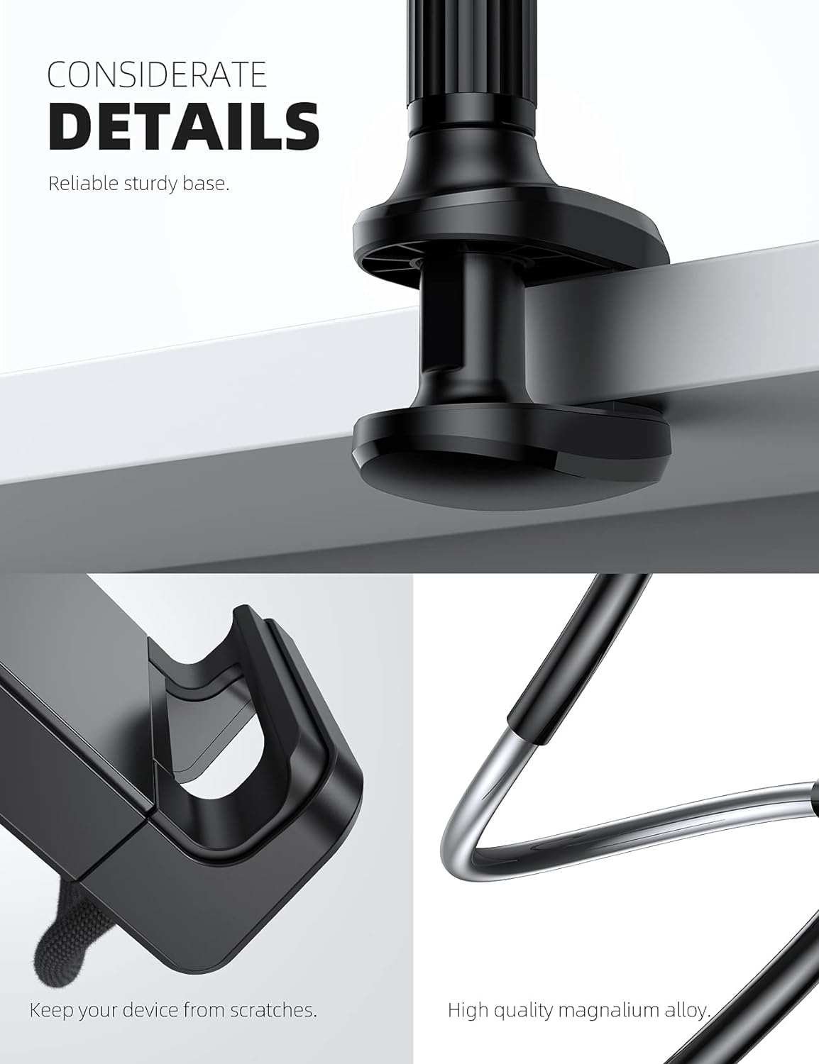 Lamicall Gooseneck Tablet Mount Holder for Bed - Flexible Tablet Arm Clamp for Bed Compatible with Pad Mini 7.9, Air 9.7, Pro 10.5, Kindle, Switch, Galaxy Tabs, More 4.7-11" Device - Black