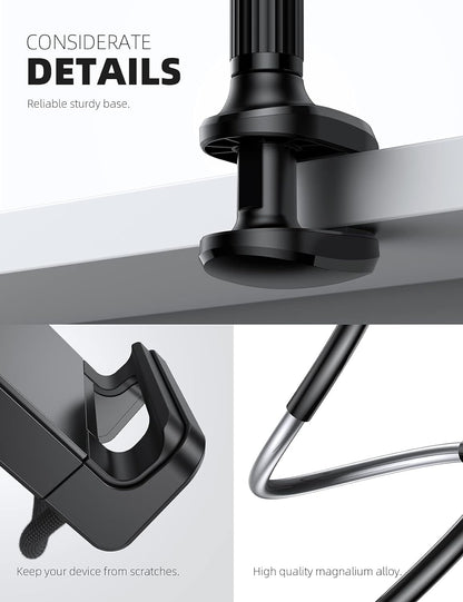 Lamicall Gooseneck Tablet Mount Holder for Bed - Flexible Tablet Arm Clamp for Bed Compatible with Pad Mini 7.9, Air 9.7, Pro 10.5, Kindle, Switch, Galaxy Tabs, More 4.7-11" Device - Black