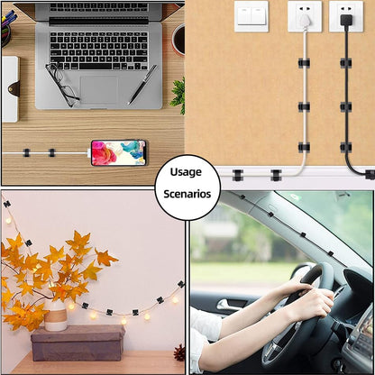 100 PCS Adhesive Cable Clips Cord Organizer (Small, Medium,Large),Wire Holder for Cable Management, Outdoor Light Clips Light Hooks for LED String,Car Dash Cam, Extension Cord (Black)