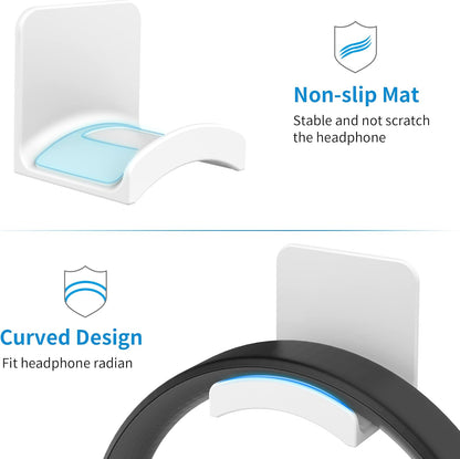 SOKUSIN Headphone Stand Headset Holder - Adhesive Gaming Earphones Hanger, Universal Desk Wall Mount Hook for All Headphone/Controller, Compatible with Beats, AirPods Max,Sony, JBL (White-2PCS)