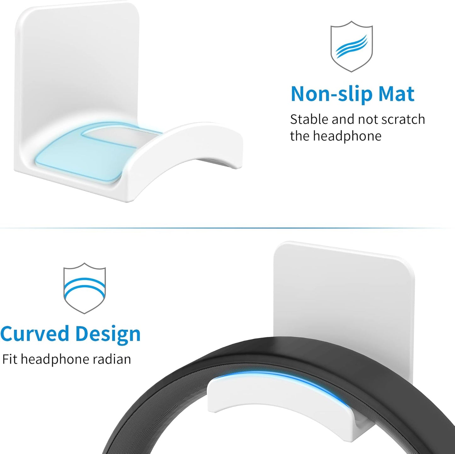 SOKUSIN Headphone Stand Headset Holder - Adhesive Gaming Earphones Hanger, Universal Desk Wall Mount Hook for All Headphone/Controller, Compatible with Beats, AirPods Max,Sony, JBL (White)