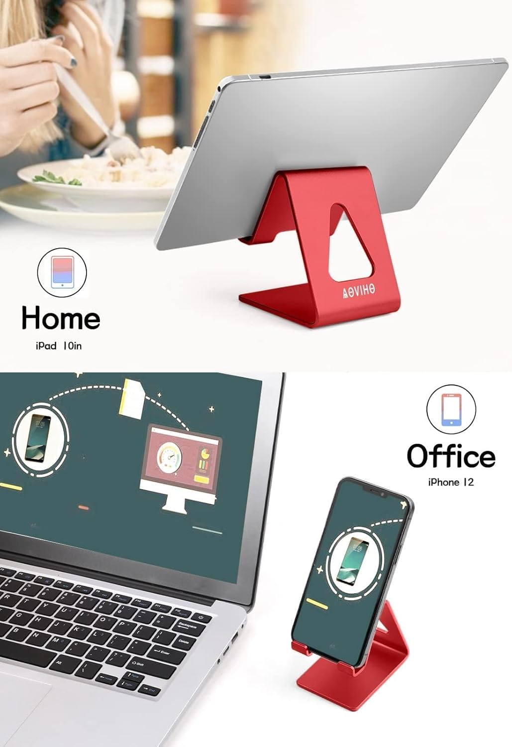 Desk Cell Phone Stand, Phone Holder, Aluminum Mobile Phone Cradle Dock for iPhone 14 13 12 pro 11 X Xs max 8 7 6 6s Plus SE 5 5s SE Samsung, All Smart Phones, Red