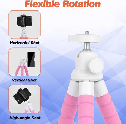 UBeesize Flexible Phone Tripod with Wireless Remote and Clip, Cell Phone Stand for Video Recording (Pink)