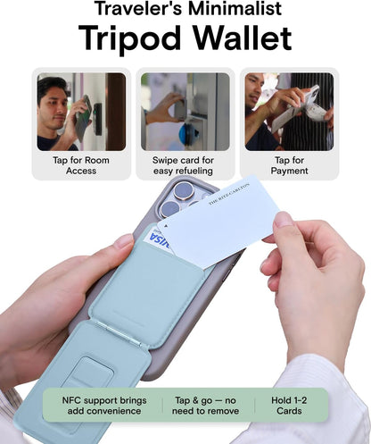 MOFT Phone Tripod Wallet for iPhone, Mulit-Angles, Lightweight Phone Stand, MOVAS Vegan Leather Magnetic Wallet, Strong Magnets, NFC Card Holder, Travel Essential, Soothing Mist (with Card Slot)