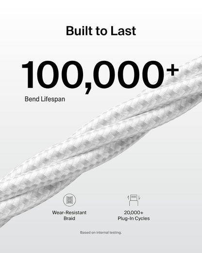 Belkin USB A to USB C Cable 2-Pack, 3.3ft, 15W - Type C Charger, iPhone Charger Cord, Soft, Braided, Flexible for iPhone 16 & 15, Galaxy S25, Pixel 9, iPad Pro, Airpods Pro, Switch & More - White