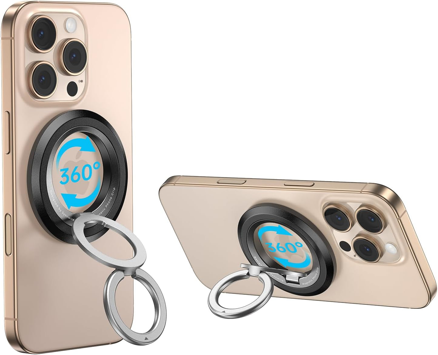 SYNCWIRE for MagSafe Ring Phone Holder, 360° Rotation Magnetic Cell Phone Grip Dual-Sided Magnets Phone Ring Kickstand Compatible with iPhone 16 15 14 13 12 Pro Max MagSafe, Android, Samsung etc.