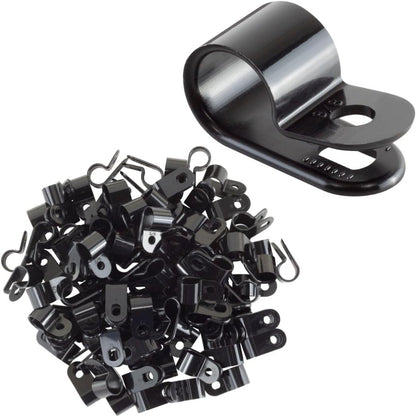 GTSE Black Nylon Plastic Cable Clamps, 3/8" Screw Mounts for Cable, Rope, Tube Management, 100 Pack